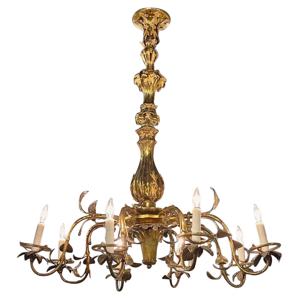 19th Century Italian Gilt Bronze 8 Light Chandelier