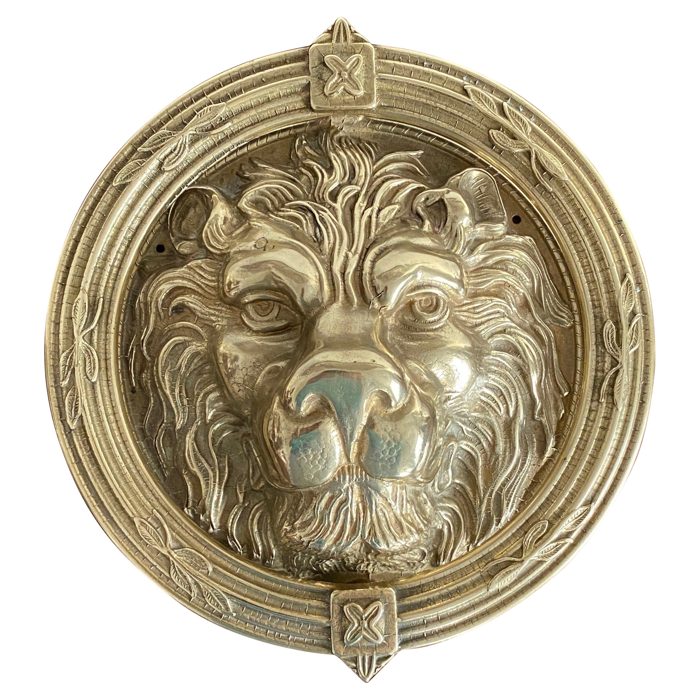 Large Lion's Head Door Knocker In Brass, England