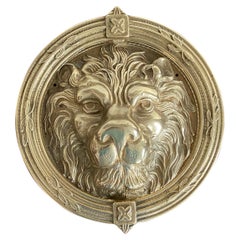 Antique Large Lion's Head Door Knocker In Brass, England