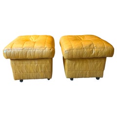 Pair of poufs / chest or Ottoman in leather patchwork De Sede 1970