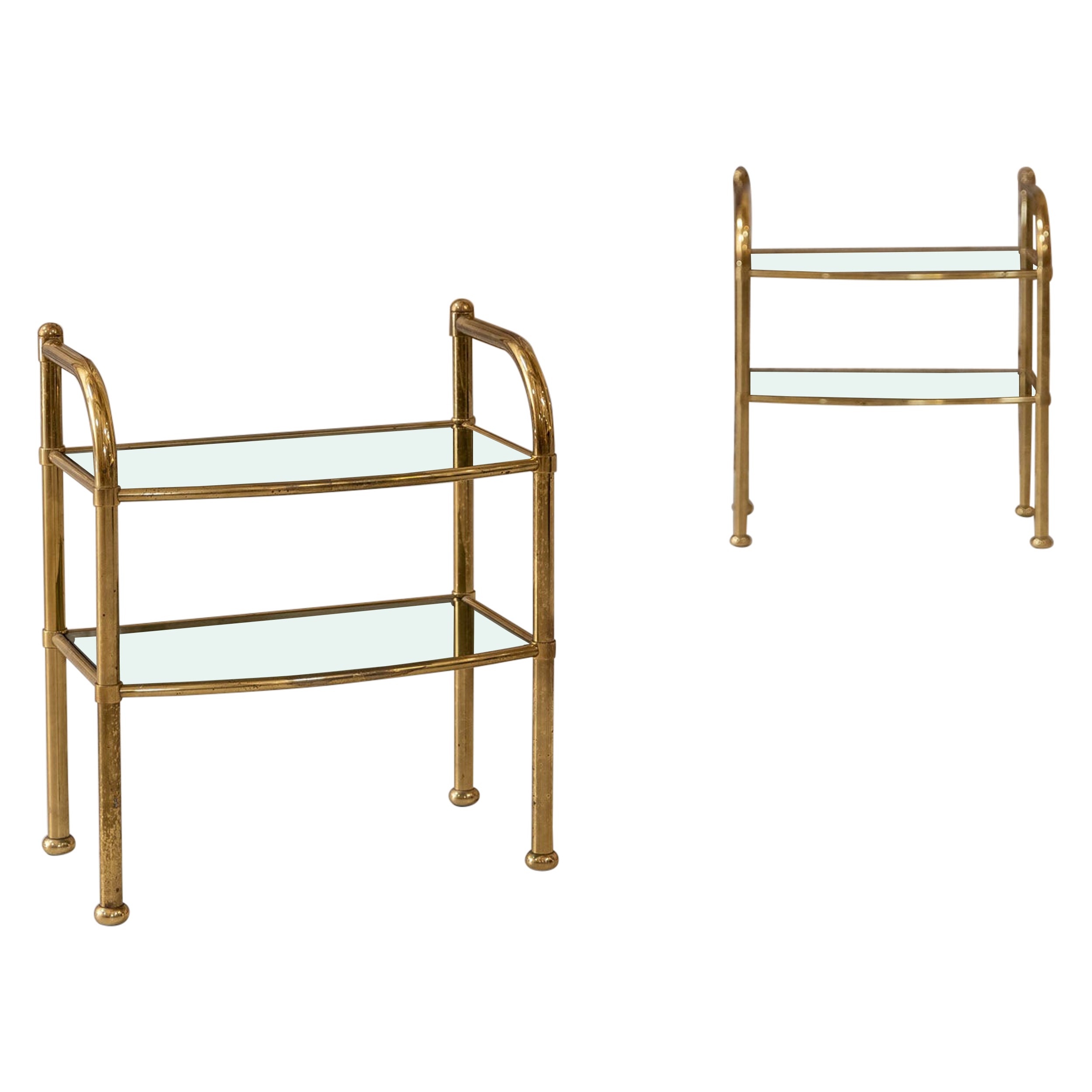 Pair of Mid-Century Brass and Glass Side Tables, Italy, 1960s