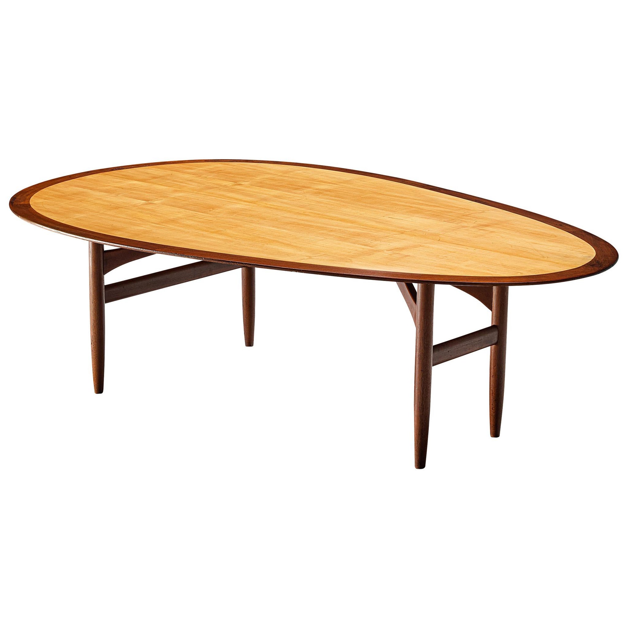 Dining Table by Danish Cabinetmaker in Teak and Maple For Sale