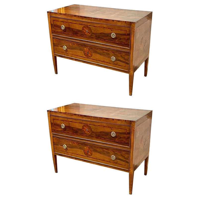 Pair of 19th Century Italian Walnut Neo-Classical Inlaid Commodes at ...