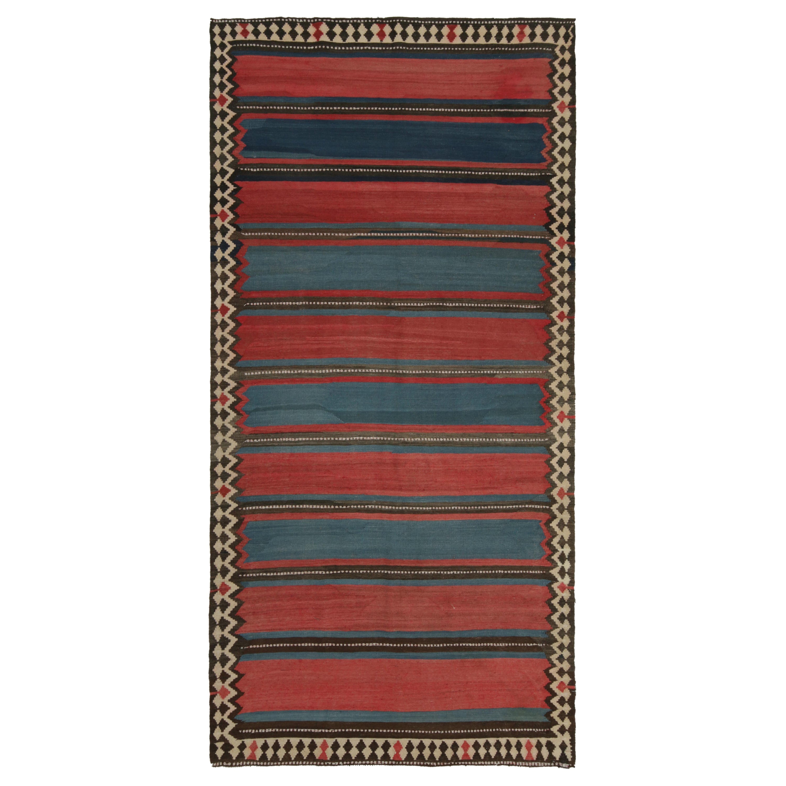 Vintage Shahsavan Persian Kilim in Red and Blue Stripes, by Rug & Kilim For Sale