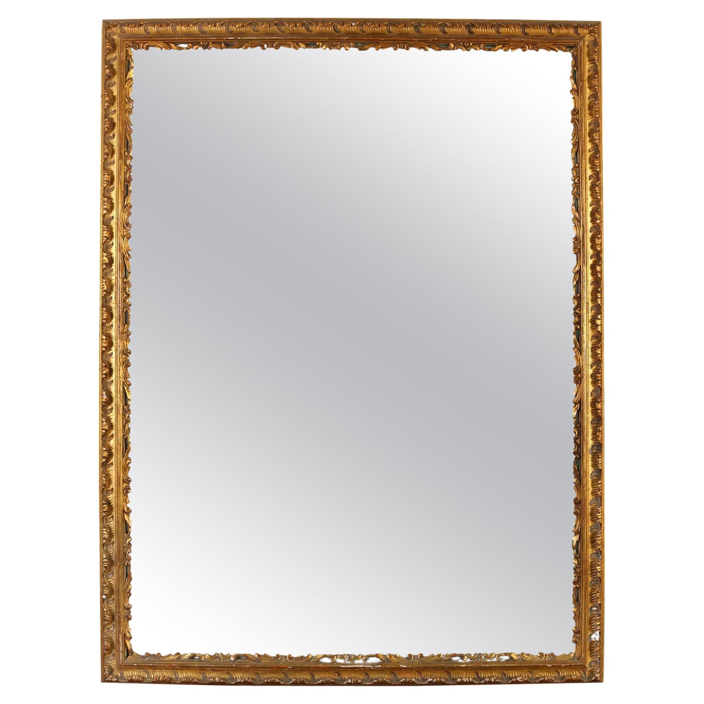 Grand miroir rectangulaire européen en bois doré