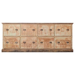 19thC Large French Dry Scraped Bank of Pine Drawers