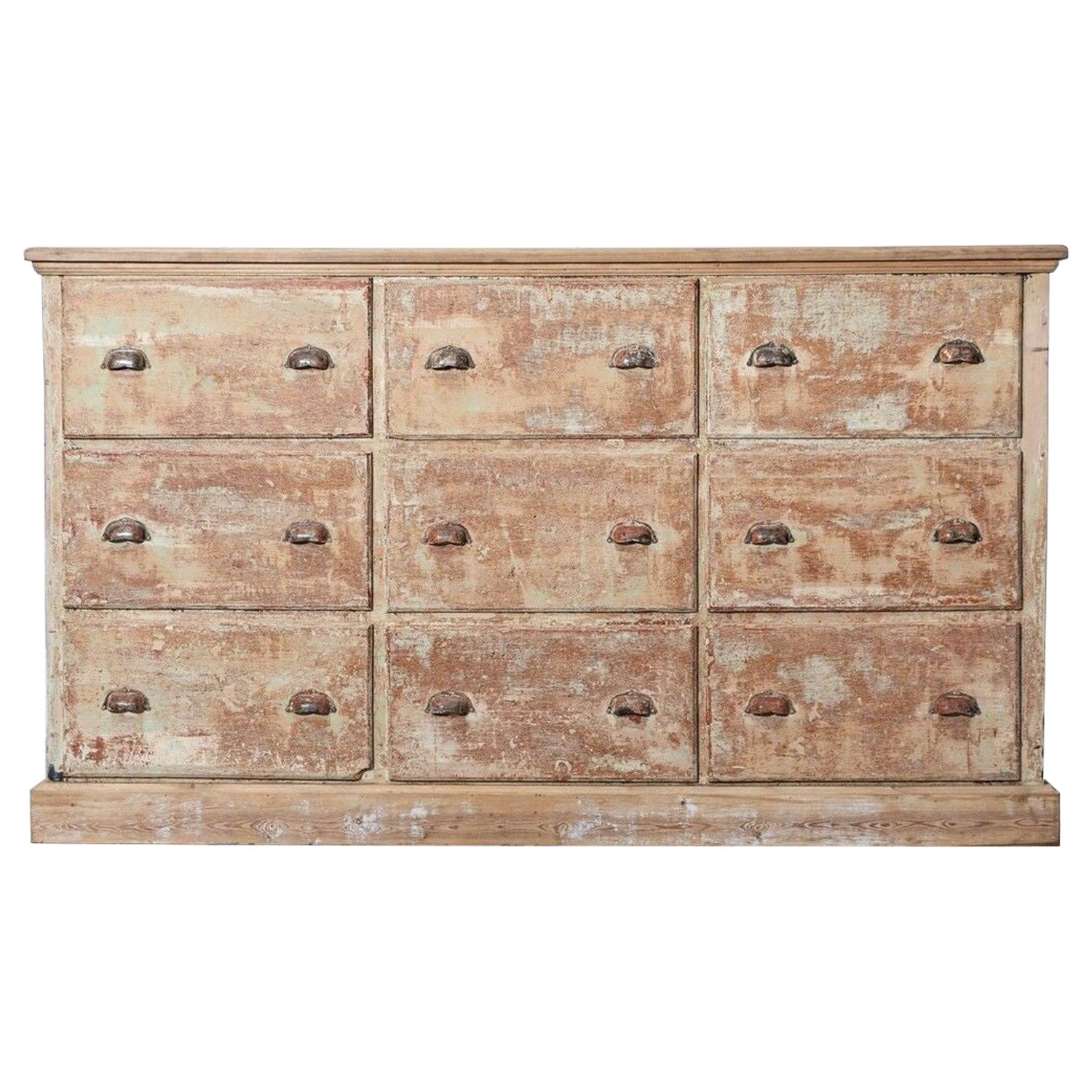 19thC French Dry Scraped Bank of Pine Drawers For Sale