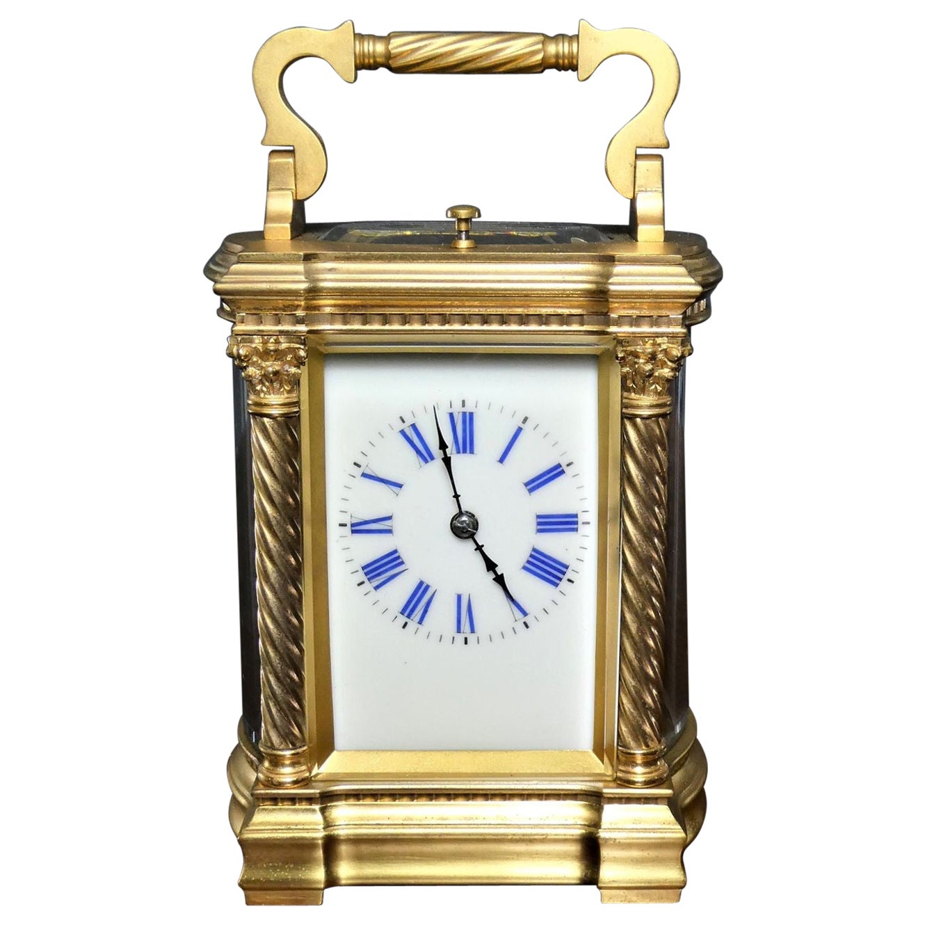 Ornate French Gilded Repeating Carriage Clock For Sale