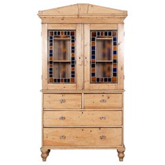 19thC Large English Glazed Pine Housekeepers Cabinet