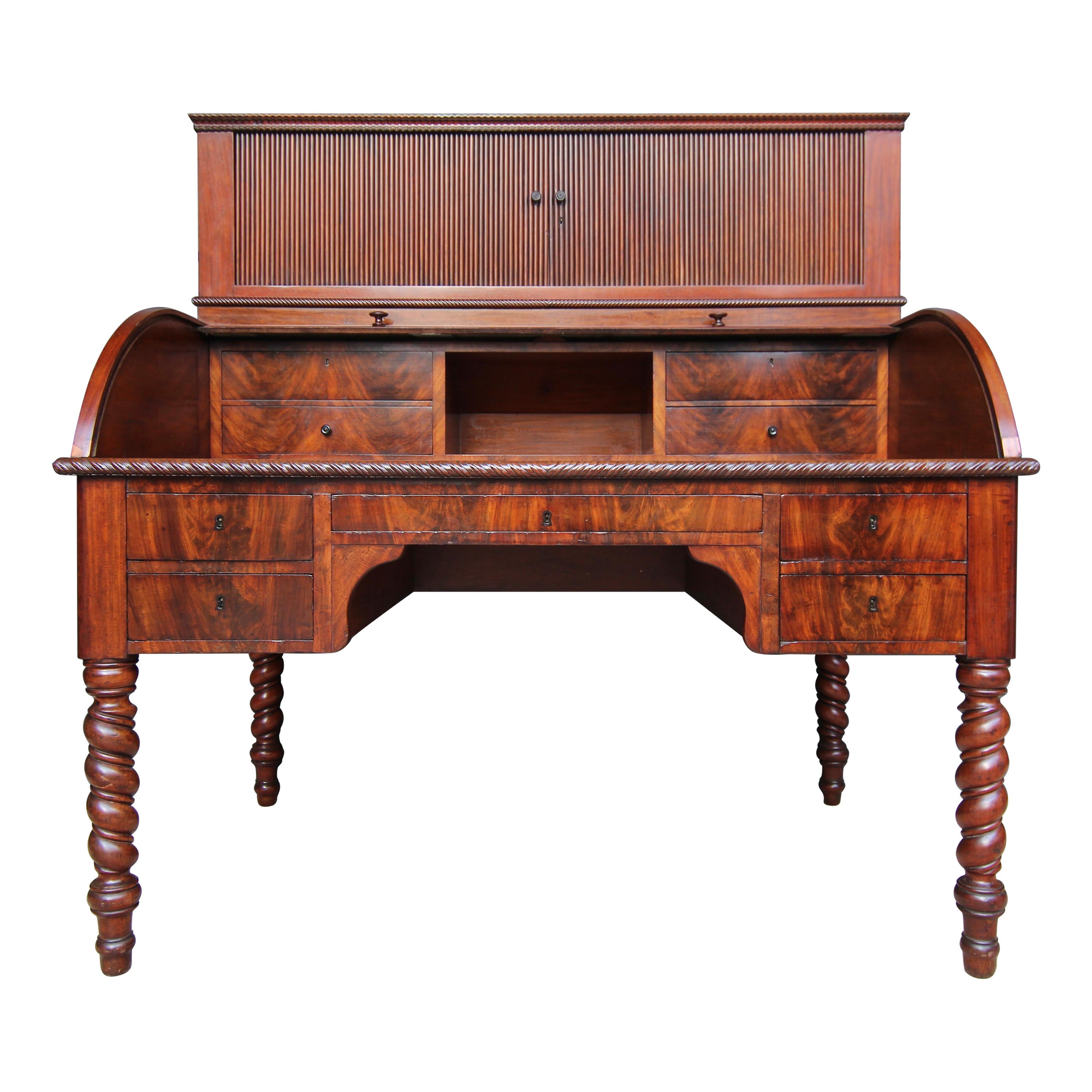 Mid 19th Century Mahogany Roll Top Writing Desk For Sale