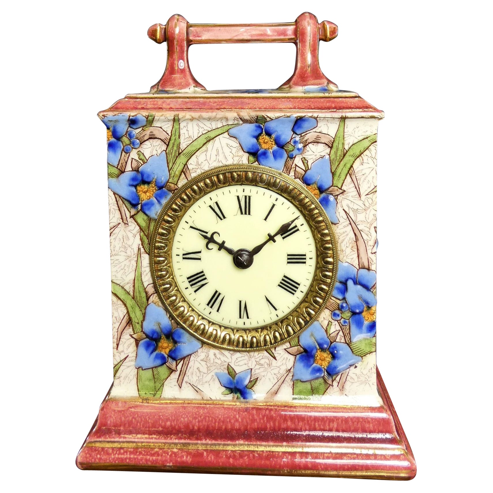 French Decorative Porcelain Mantel Clock For Sale