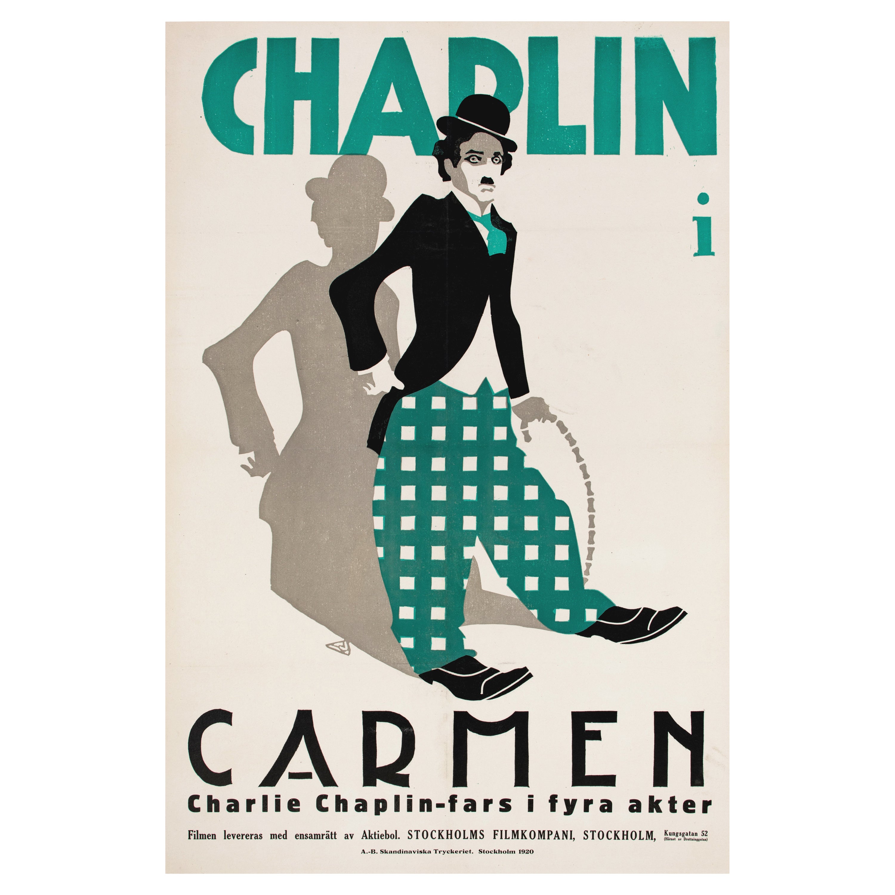 Chaplin 'Burlesque on Carmen' Original Linocut Movie Poster, Swedish, 1920