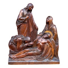 Exceptional Antique Hand Carved Church Sculpture of the Pieta with Christ & Mary