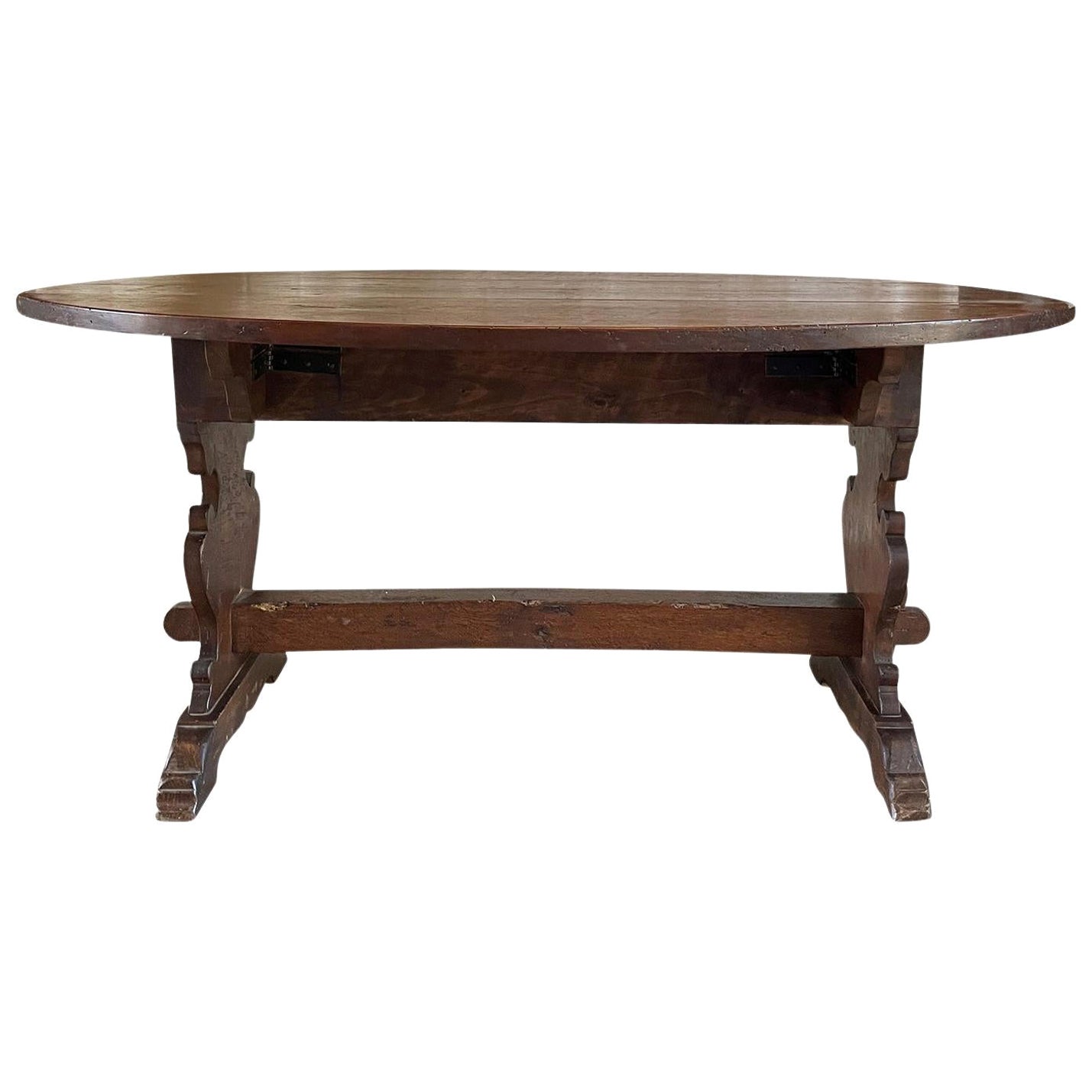 19th Century Italian Antique Oval Drop Leaf Table, Tuscan Dining Room Table For Sale