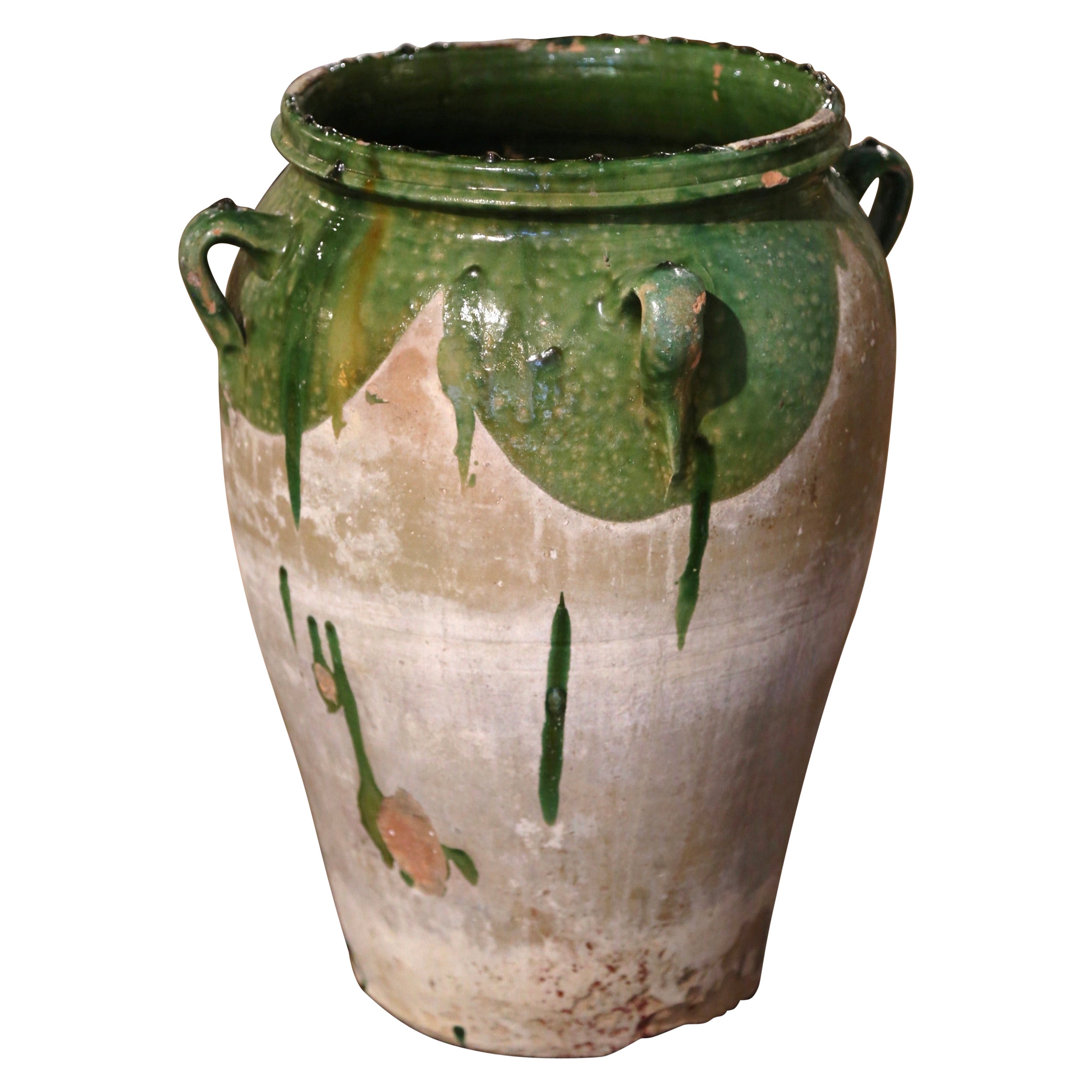Franzsisches, handgefertigtes Terrakotta-Olivglas aus der Provence aus dem 18. Jahrhundert im Angebot