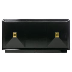 James Mont Attributed Black Lacquered Sideboard or Bar Cabinet, circa 1940s