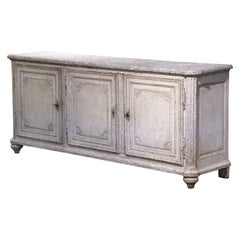 Antique 18th Century French Louis XIV Painted Three-Door Buffet with Faux Marble Top