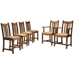 Vintage Set of '6' Heals Oak Dining Chairs, England, circa 1920