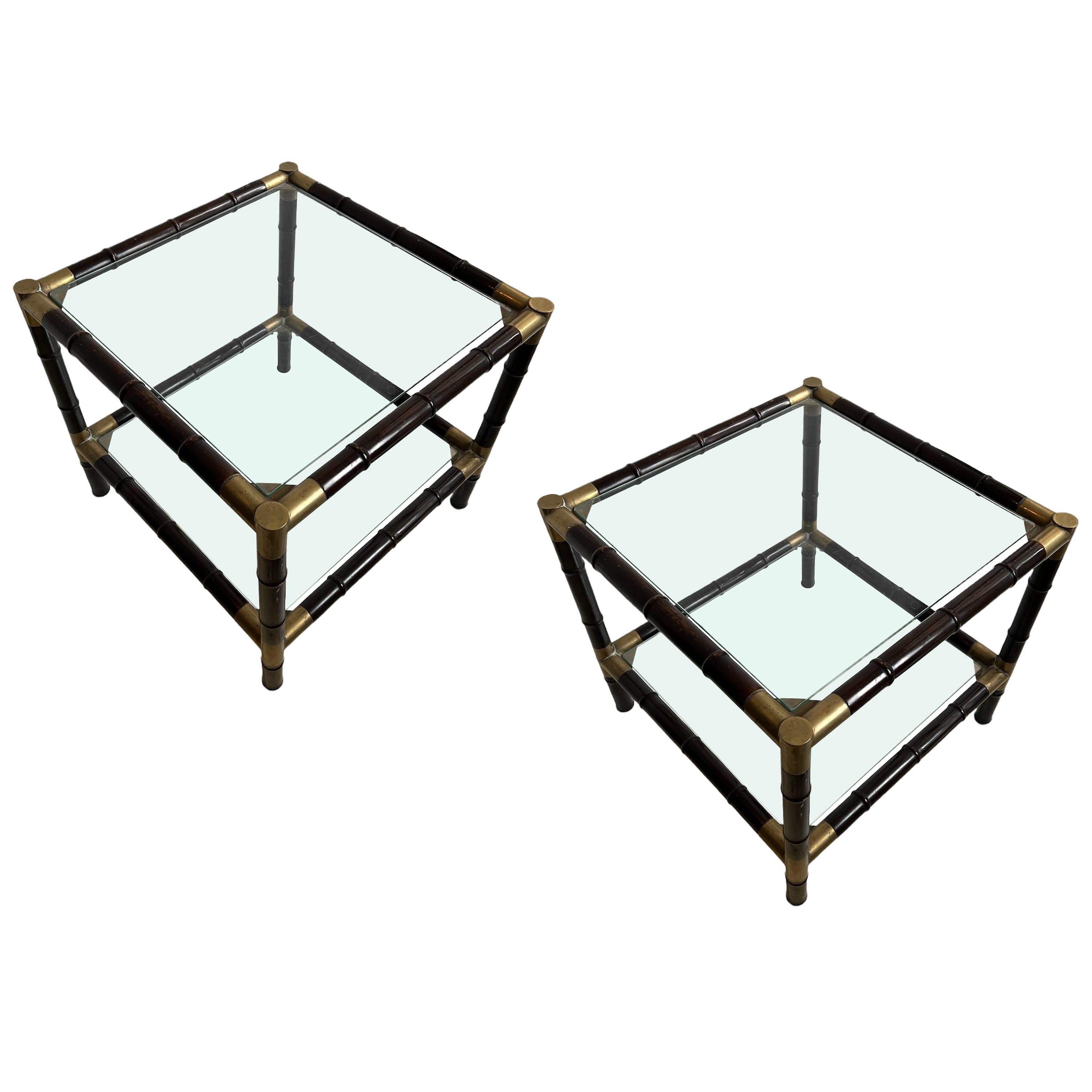 Tables with Wood, glass and Bronze For Sale