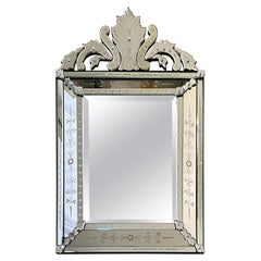 Large Antique Venetian Mirror Reverse Etched and Beveled