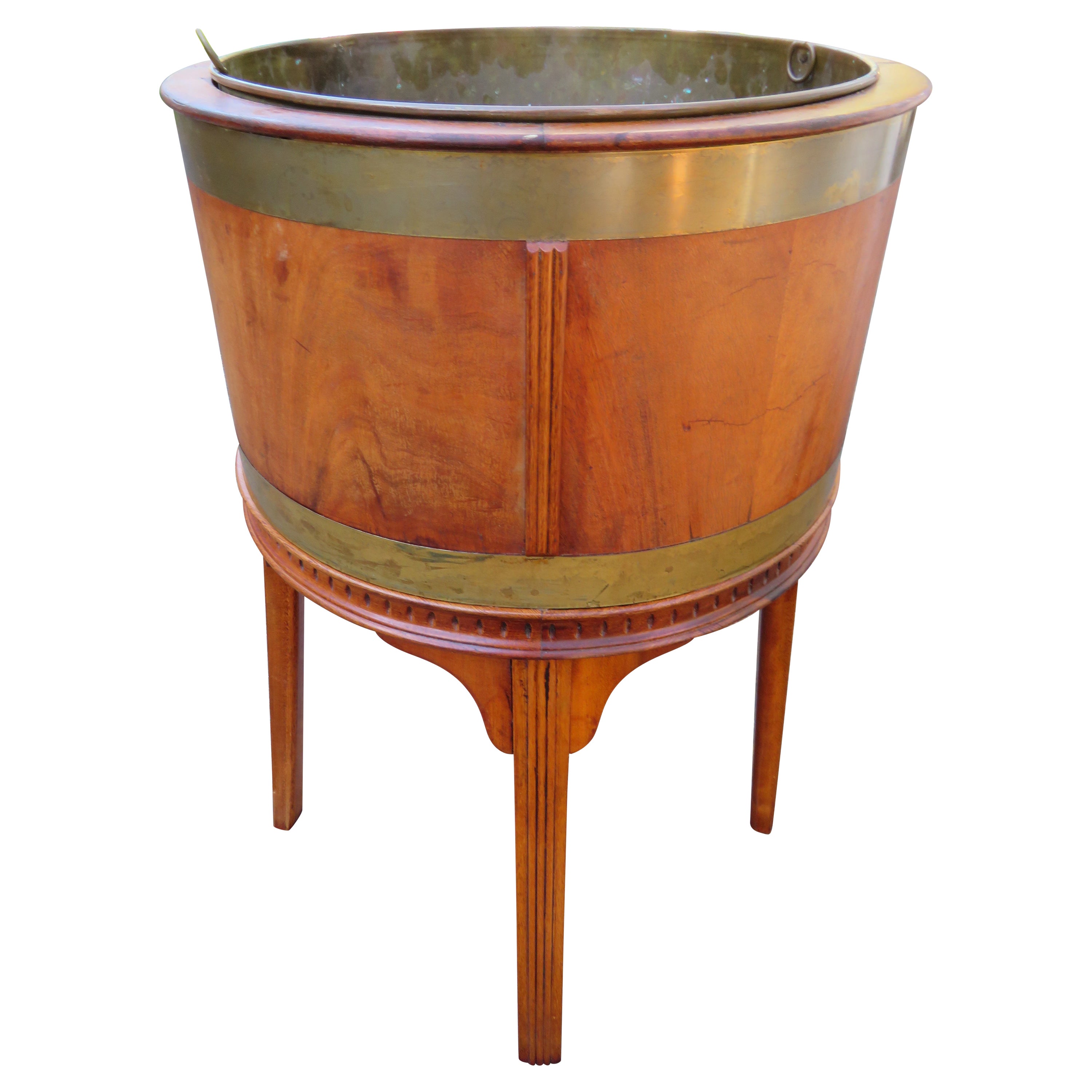 Fabulous George lll Style Brass Banded Cellarate Wine Cooler Planter Brass Liner For Sale