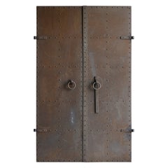Japanese Antique Iron Double Doors 1900s-1940s / Steel Gate Wabi Sabi