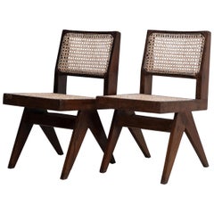 Pierre Jeanneret Armless Dining Chairs, Pair, circa 1950s, Chandigarh, India