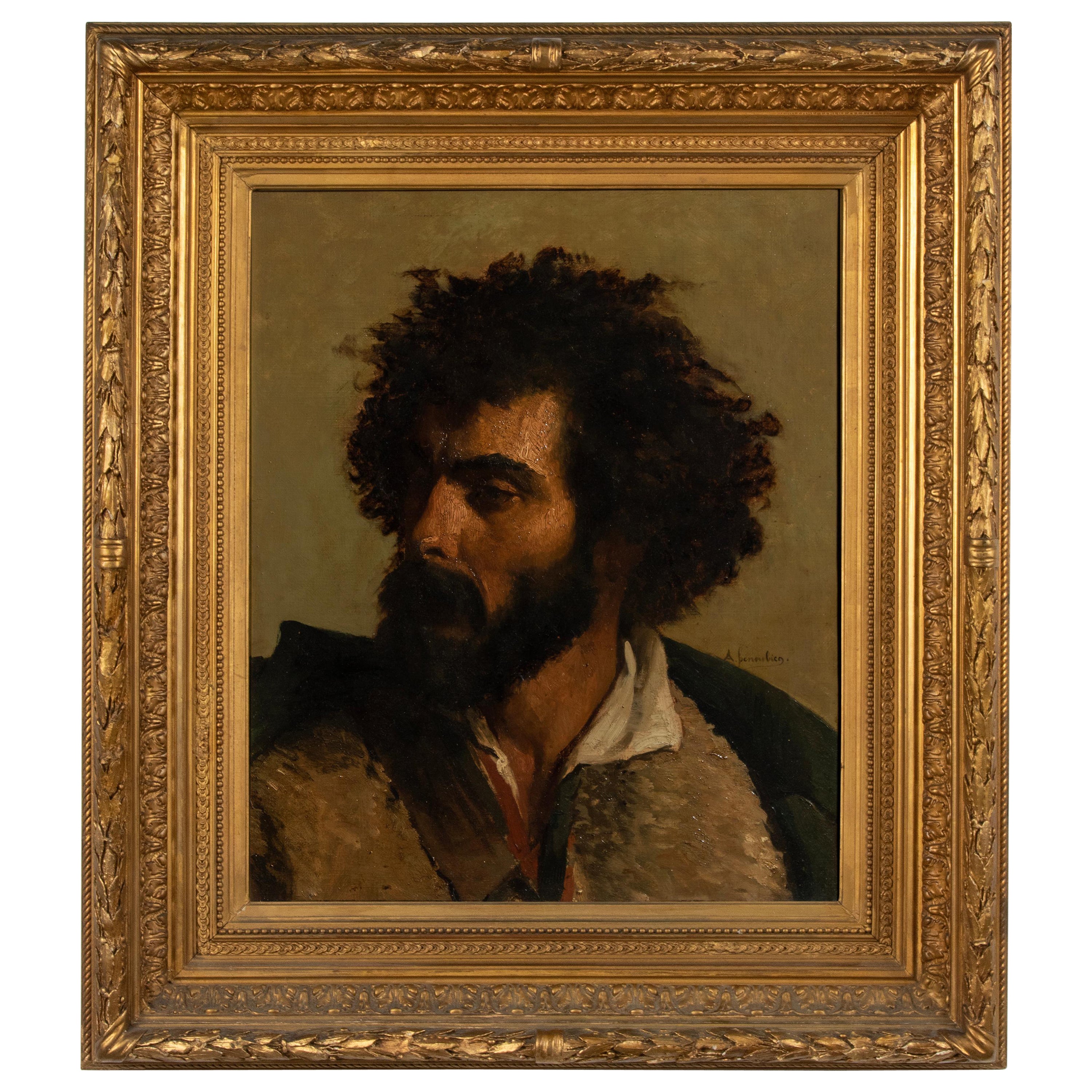Late 19th Century Orientalist Oil Painting Portrait Man by André Hennebicq