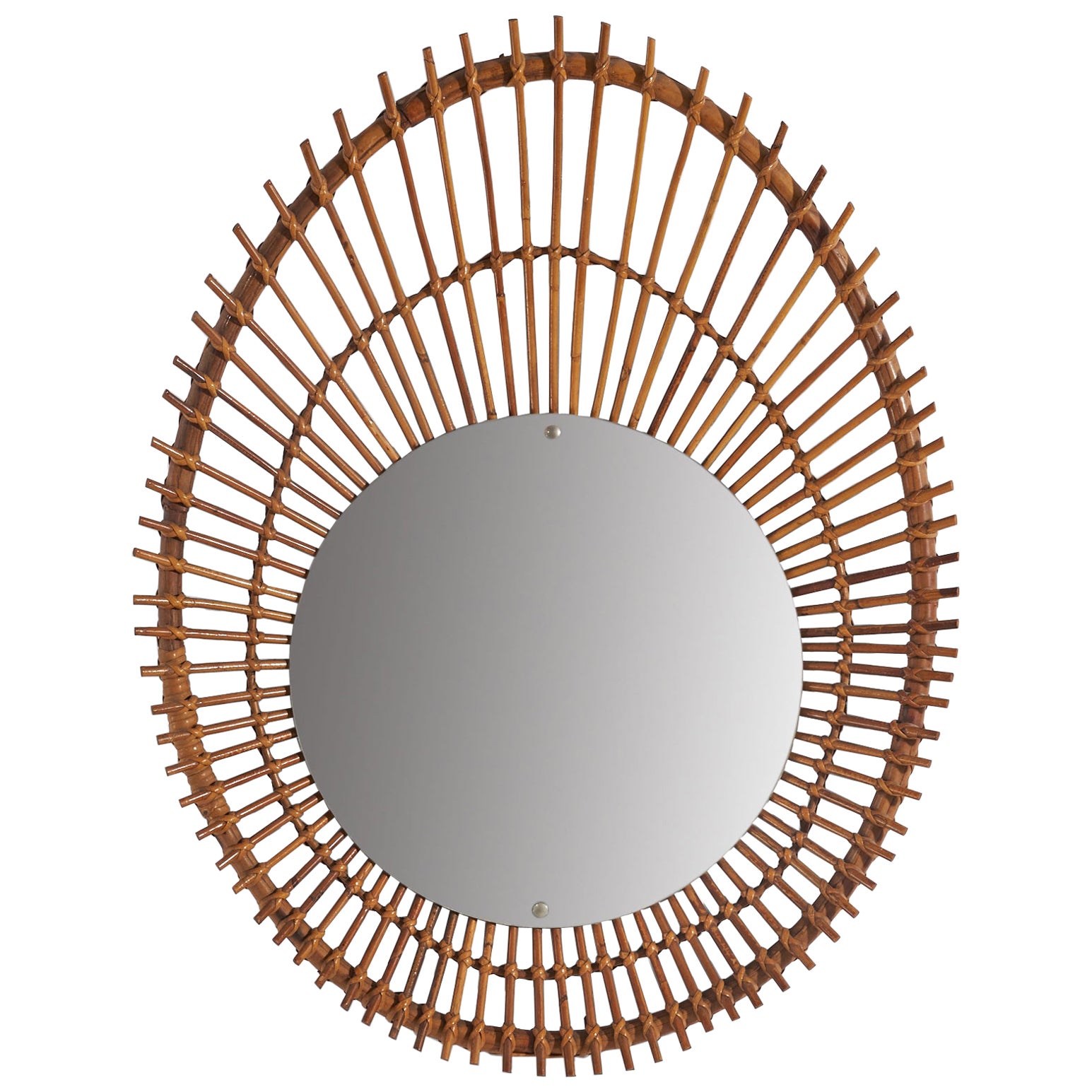 Italian Designer, Wall Mirror, Rattan, Mirror Glass, Italy, c. 1960s