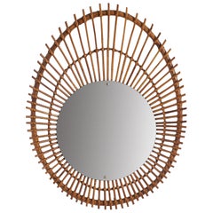 Italian Designer, Wall Mirror, Rattan, Mirror Glass, Italy, c. 1960s