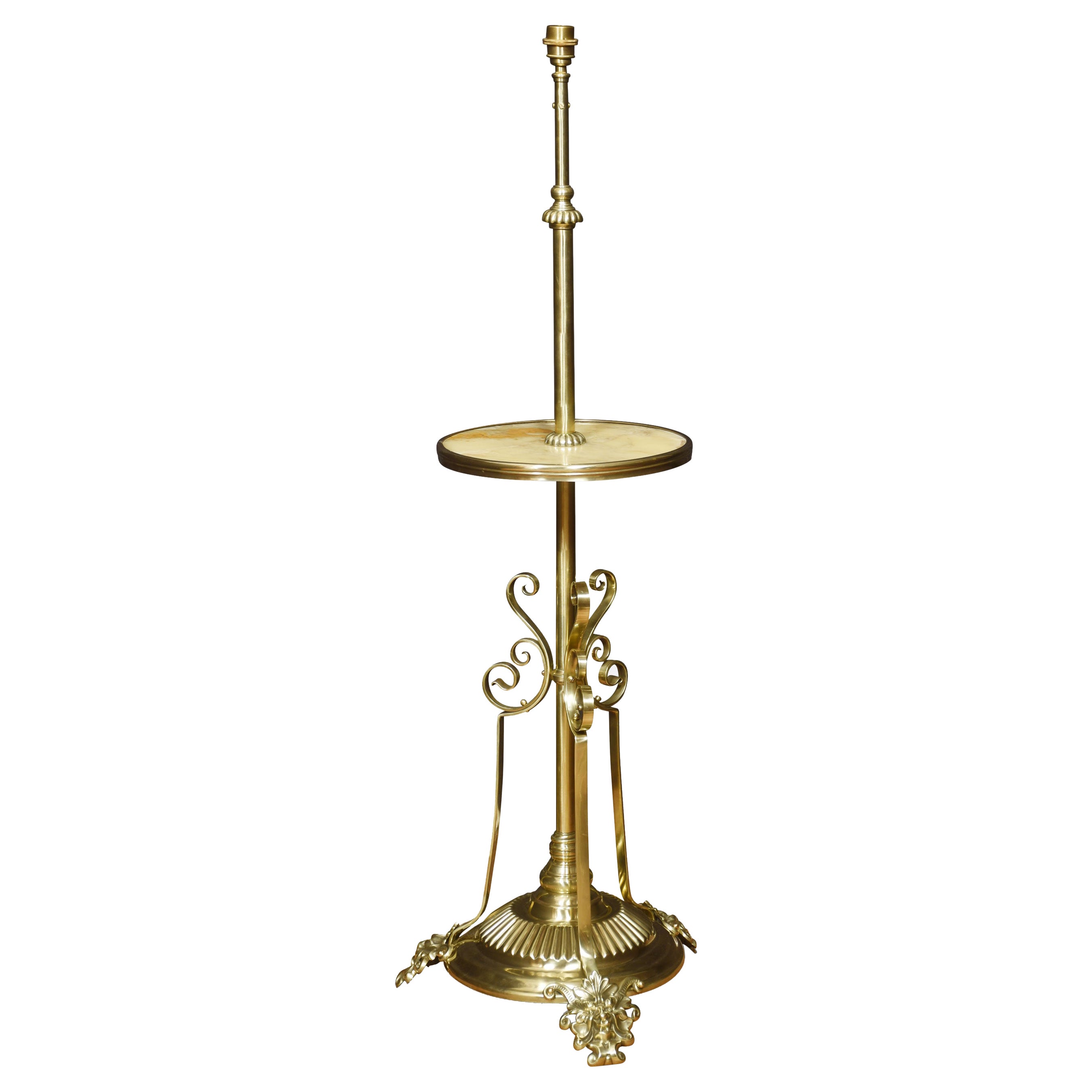 Onyx and Brass Adjustable Standard Lamp For Sale