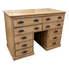 Spanish Wooden Desk with Ten Drawers and Iron Pulls