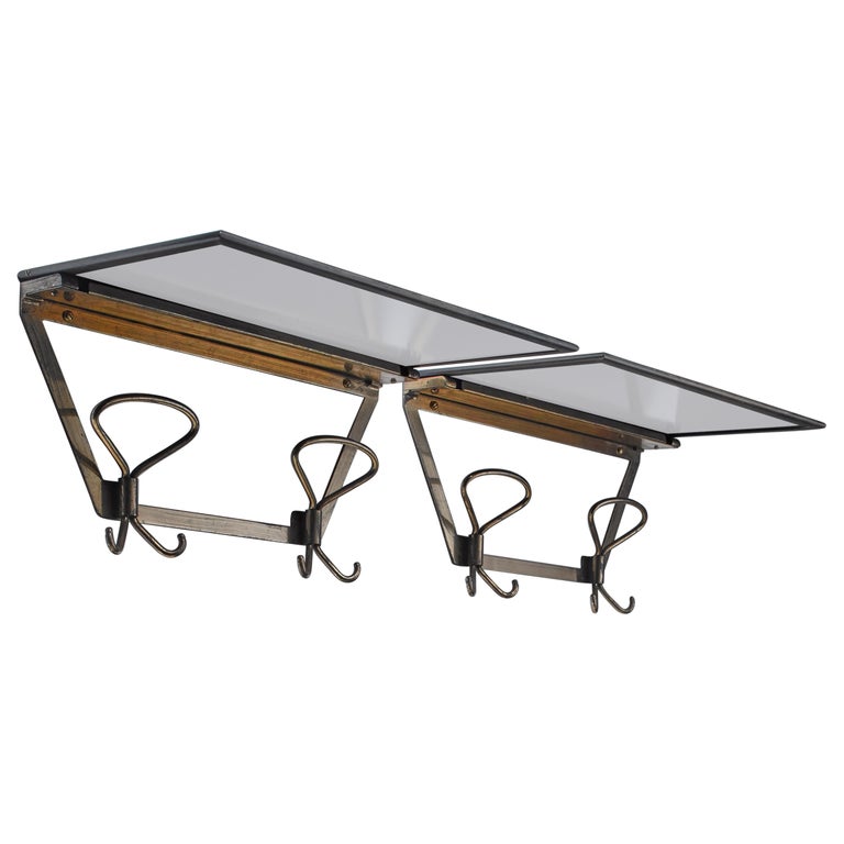 Pair of Brass Coat Racks with Foldaway Mirrors For Sale at 1stDibs