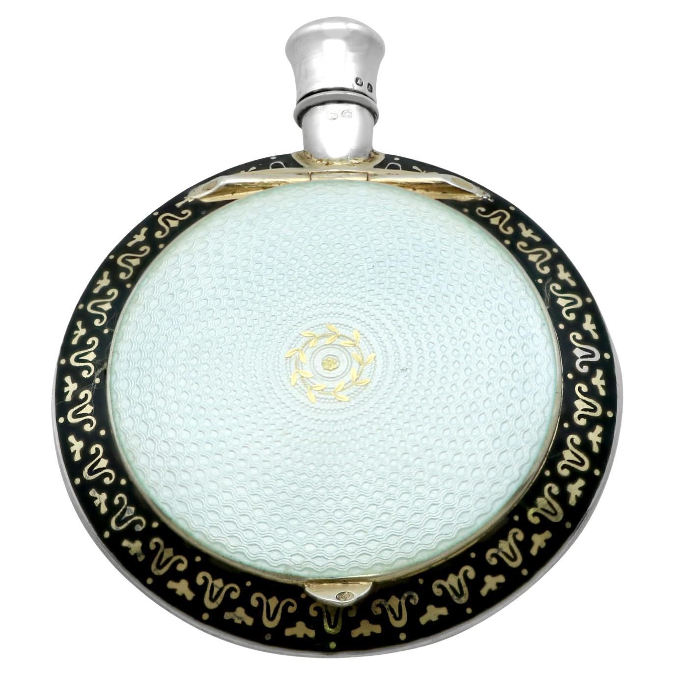 Antique Sterling Silver and Enamel Combination Compact and Scent Bottle For Sale