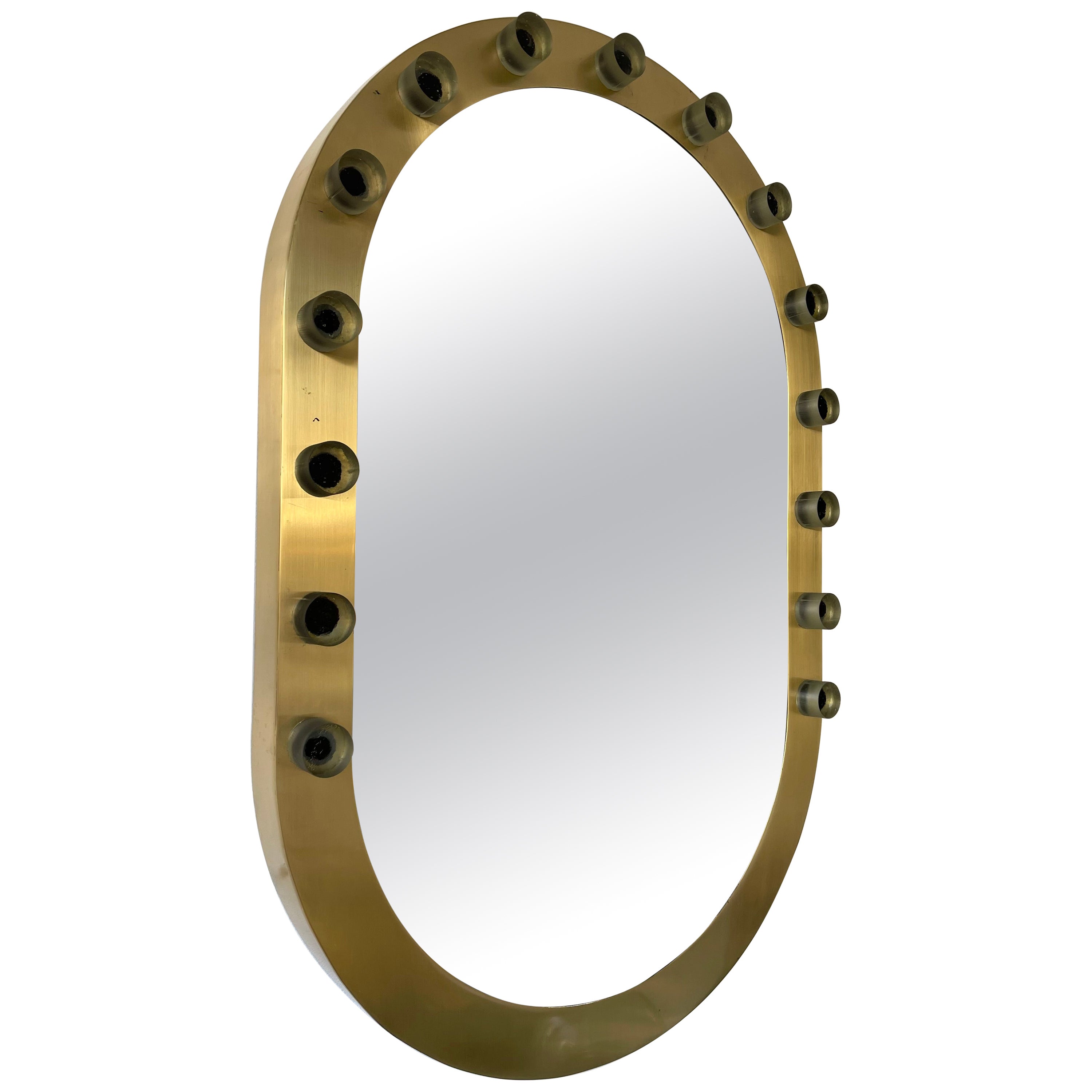 Mirror Decor in ottone e vetro con cabochon, Italia, anni '90