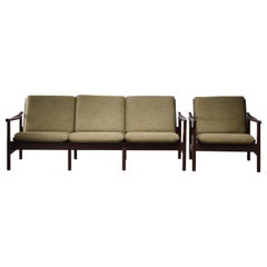 Teak and Plywood Seating Group with Green Cushions, Denmark, 1950s