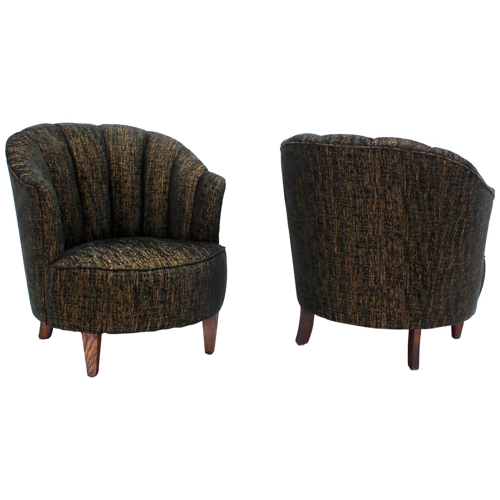 Barrel Scallop Back Ribbed Back Upholstery Wing Chairs NEW UPHOLSTERY For Sale