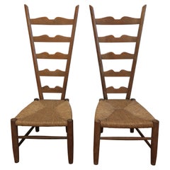 1 of 15 Pair of Vintage Fireside Ladderback Chairs by Gio Ponti for Casa e Giard