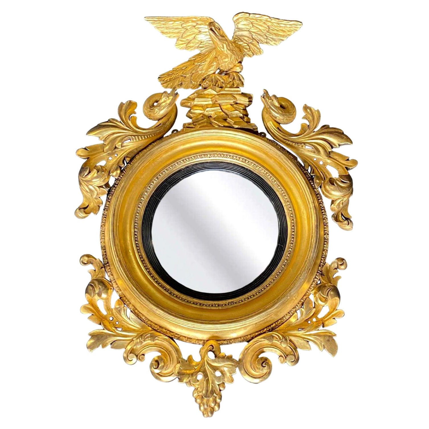 Miroir convexe doré de style fédéral américain du XIXe siècle