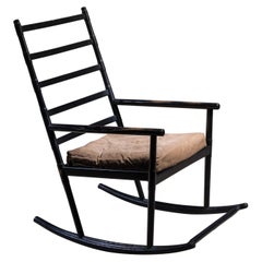 Vintage Black Lacquered Wood Rocking Chair, Denmark, 1950s