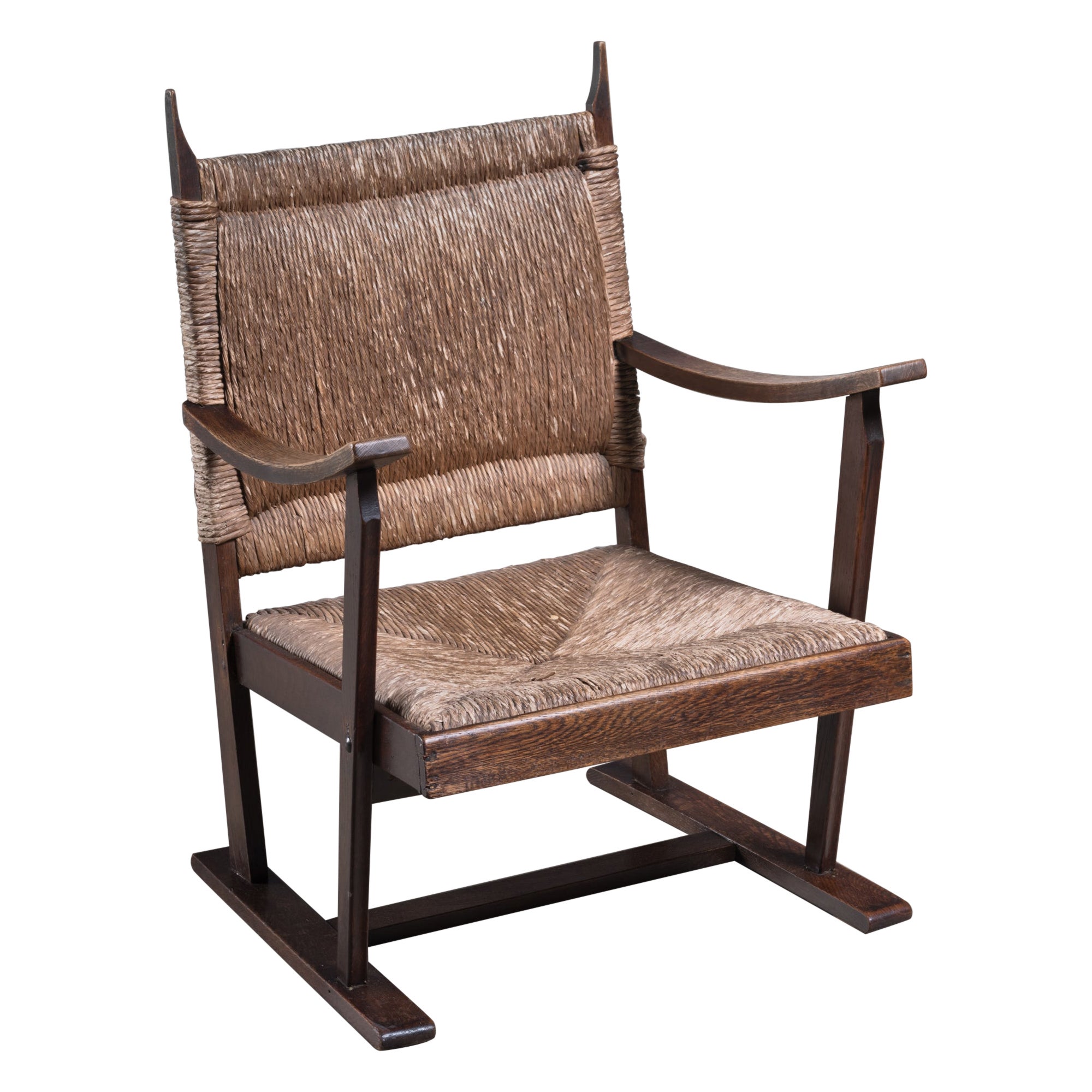 Bas Van Pelt Early Oak and Papercord Chair, Netherlands, 1920s