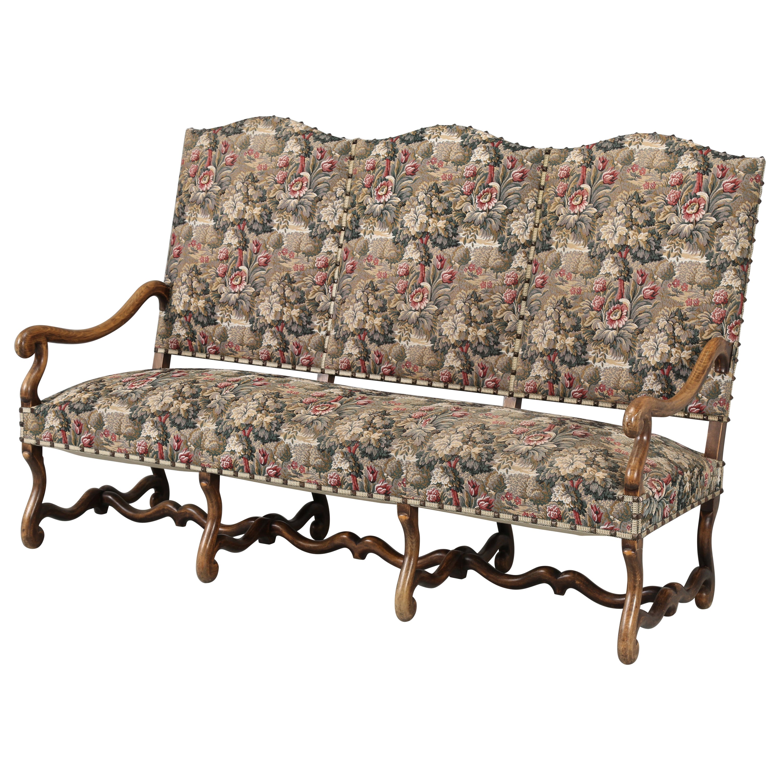 Antique French Os De Mouton Settee in Older and While Usable Fabric