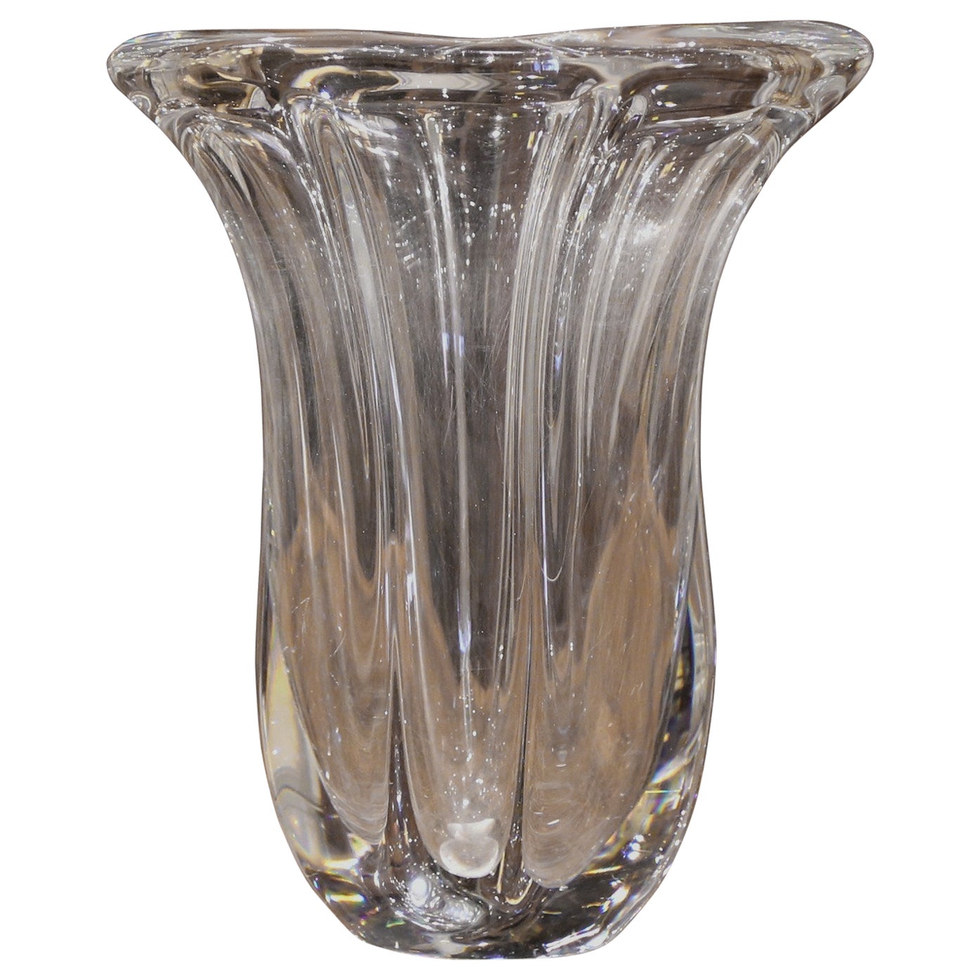 Mid-Century French Clear Oval Art Deco Blown Glass Vase For Sale