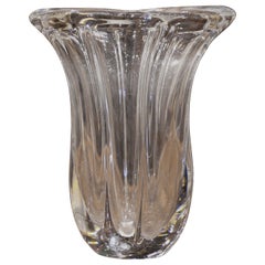 Mid-Century French Clear Oval Art Deco Blown Glass Vase