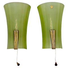 Mid-Century Set of Two Brass and Curved Glass Sconces by Doria, Germany, 1960s