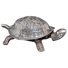 Cloche de table en argent antique avec tortue