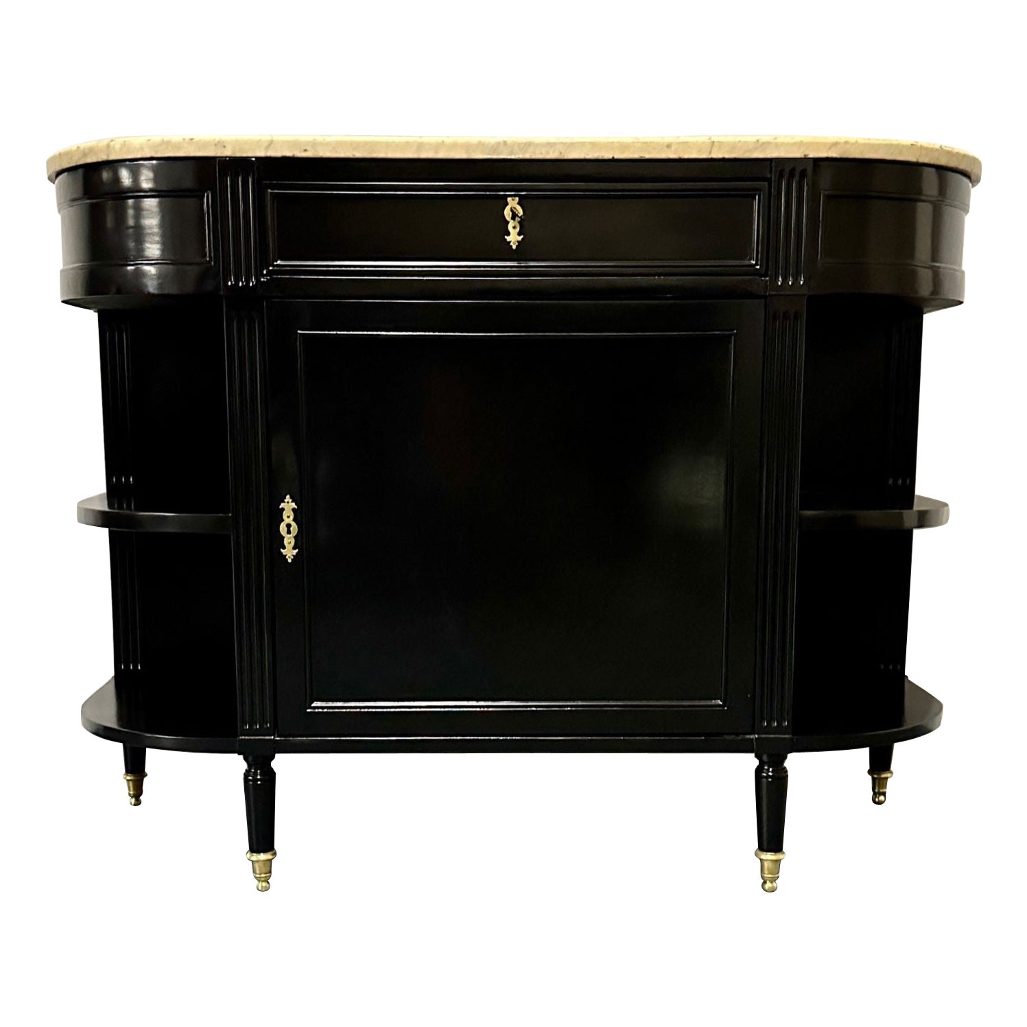 Hollywood Regency Ebony Demilune Server, Console, Serving Table, French, 19th C For Sale