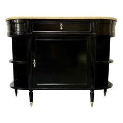 Serveur à demi-lune en ébène Hollywood Regency, console, table de service, français, 19ème siècle