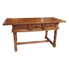 Antique 17th Century Spanish Walnut Wood Table with Single Plank Top
