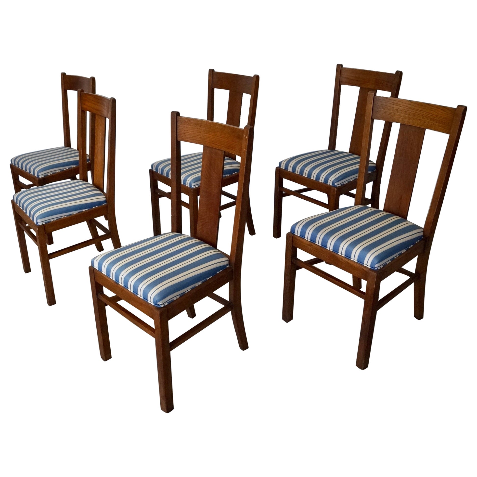 Arts & Crafts Heywood Brothers Mission Dining Chairs, Set of 6
